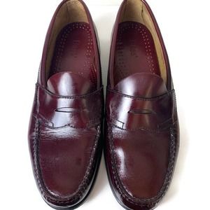 G.H. Bass Co. Penny Loafers Burgundy Leather Pinch Round Toe Shoes 11.5M Preppy